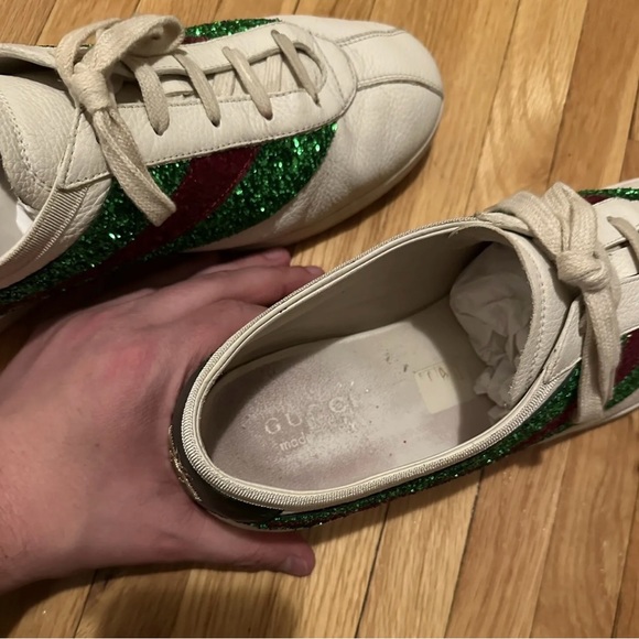 GUCCI Falacer sneaker Web glitter white leather bee - Picture 3 of 7